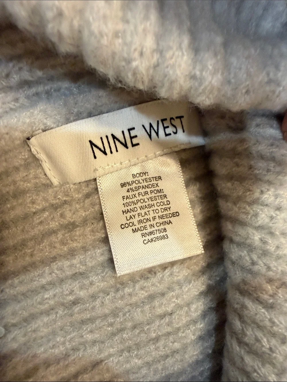 Nine West Light Gray Pom Beanie and Plaid Scarf Gift Set